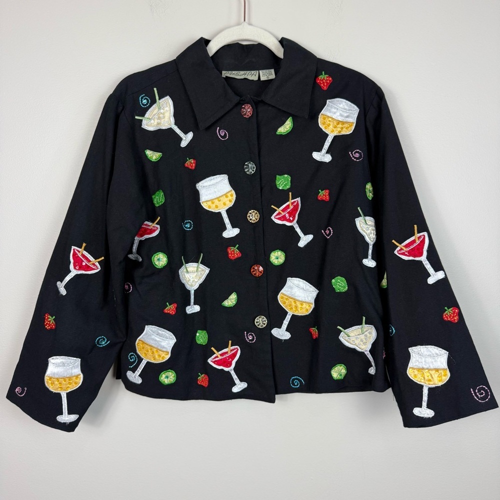 Pushpa Vintage Embroidered Cocktail Black Jacket Womens Small Embellished Lined